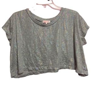 Grey Cropped Short Sleeve Tee Rainbow Affect Size Small